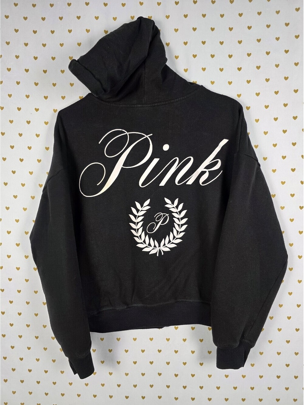 Victorias Secret Pink Black Crest Full Zip Hoodie Jacket Small Oversized